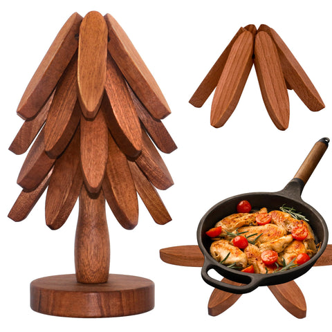 LIFETOWE tree-trivet-set-dark-on-stand protects surfaces from heat