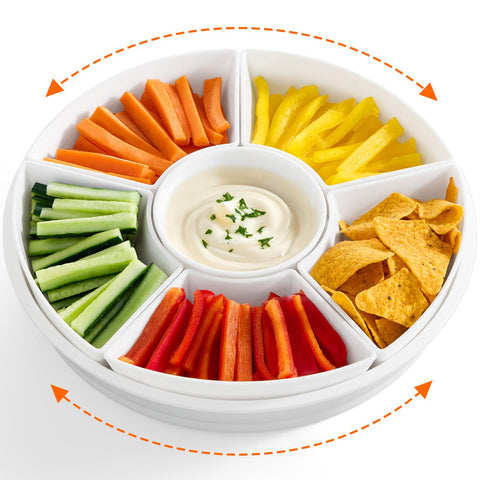 Lifewit 360° rotating divided tray viewed from above for easy reach of snacks.