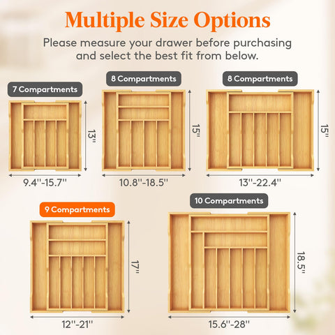Lifewit bamboo tray with seven compartments for easy utensil separation