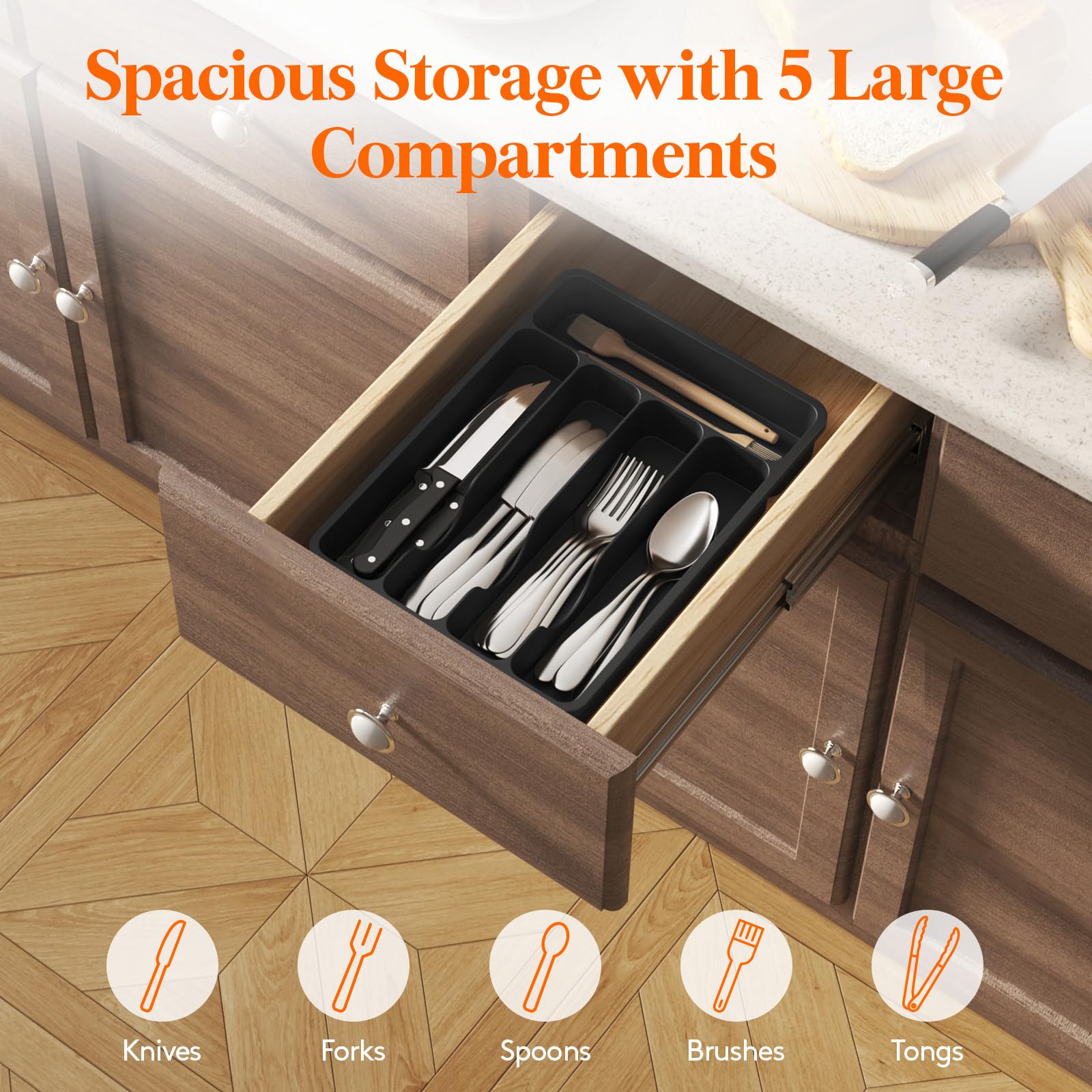 Lifewit black plastic utensil holder ready to tidy kitchen essentials