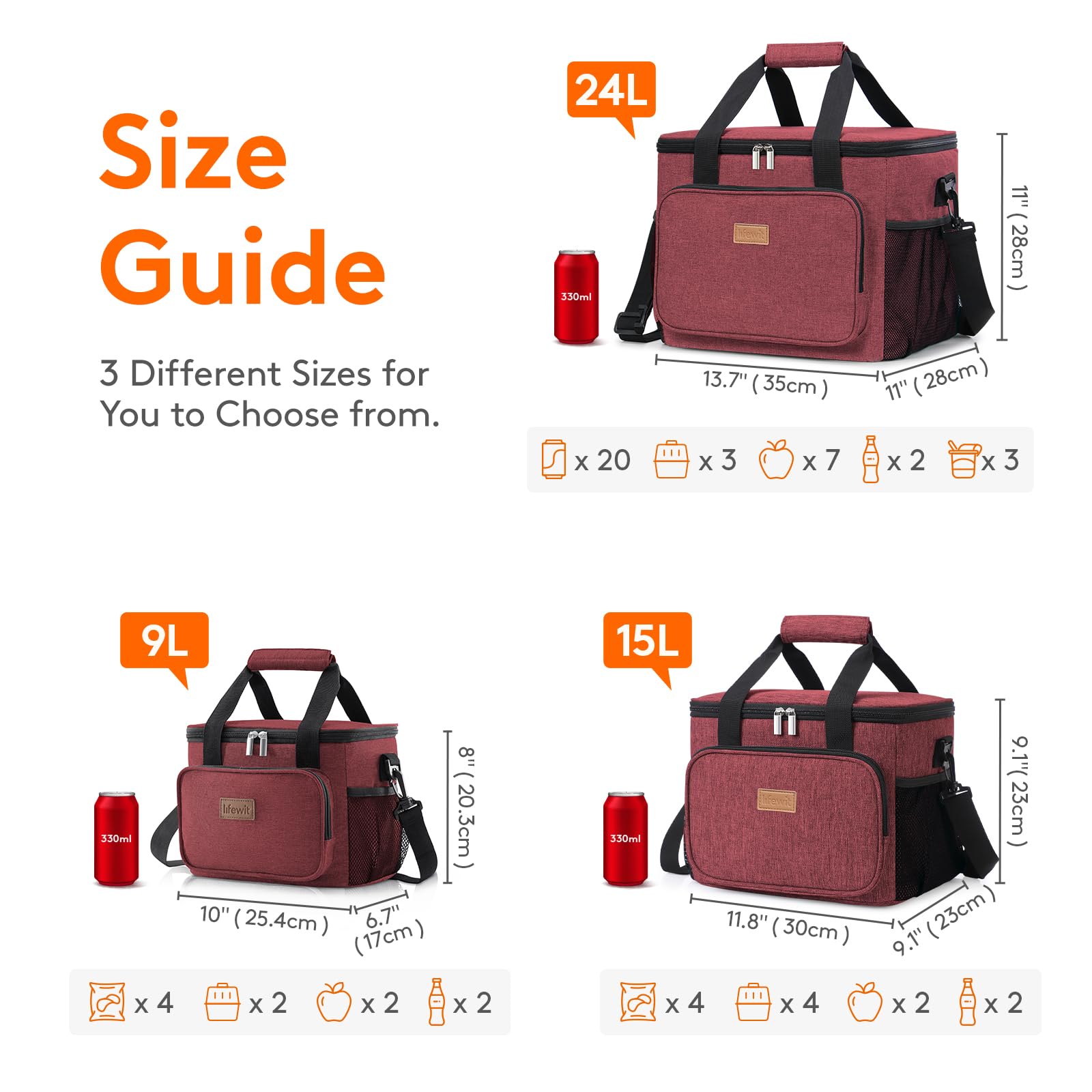 Lifewit burgundy lunch bag interior shows PEVA lining for easy cleaning.