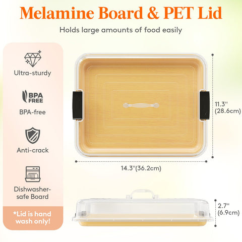 Lifewit charcuterie board lid transparent with handle keeps foods fresh during transport.