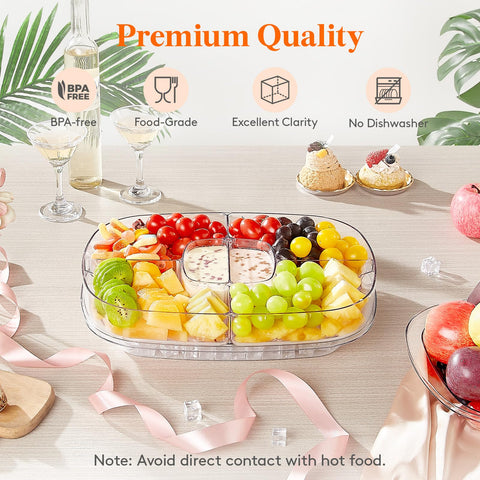 Lifewit chilled serving tray middle six compartments organize dips, veggies, and fruits neatly.