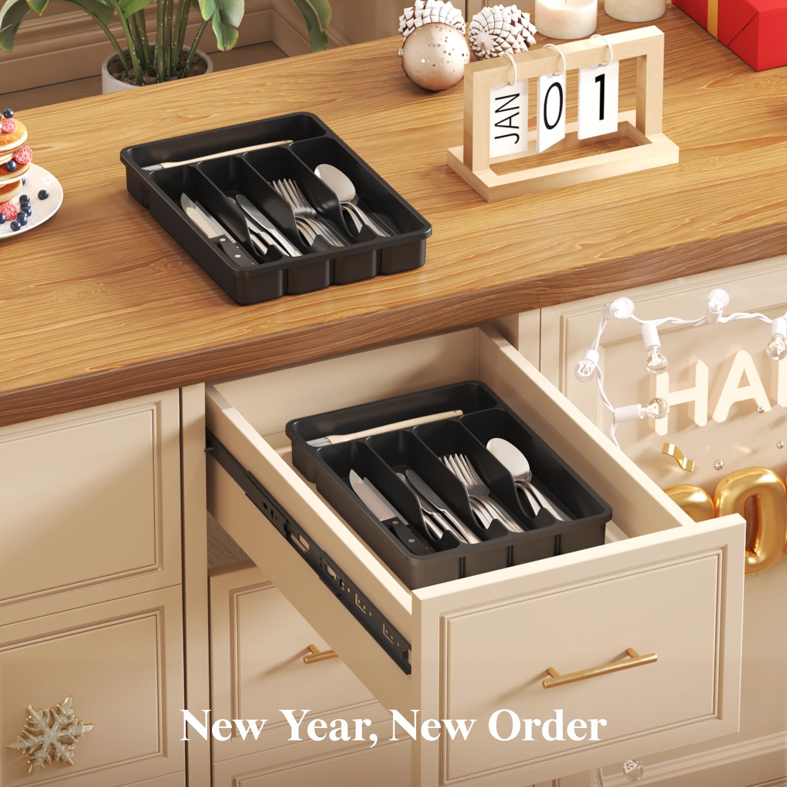 Lifewit clean and orderly drawer tray in a kitchen
