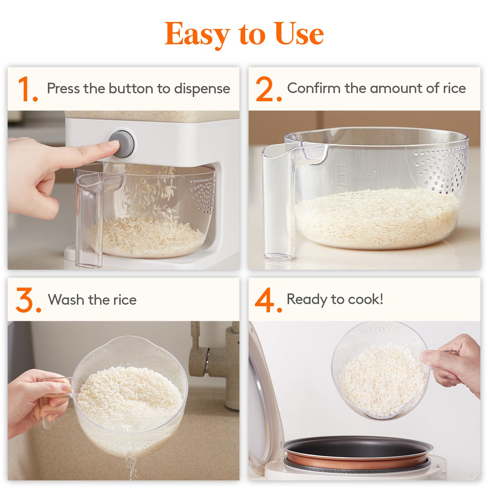 Transparent reservoir showing remaining rice at a glance with Lifewit.