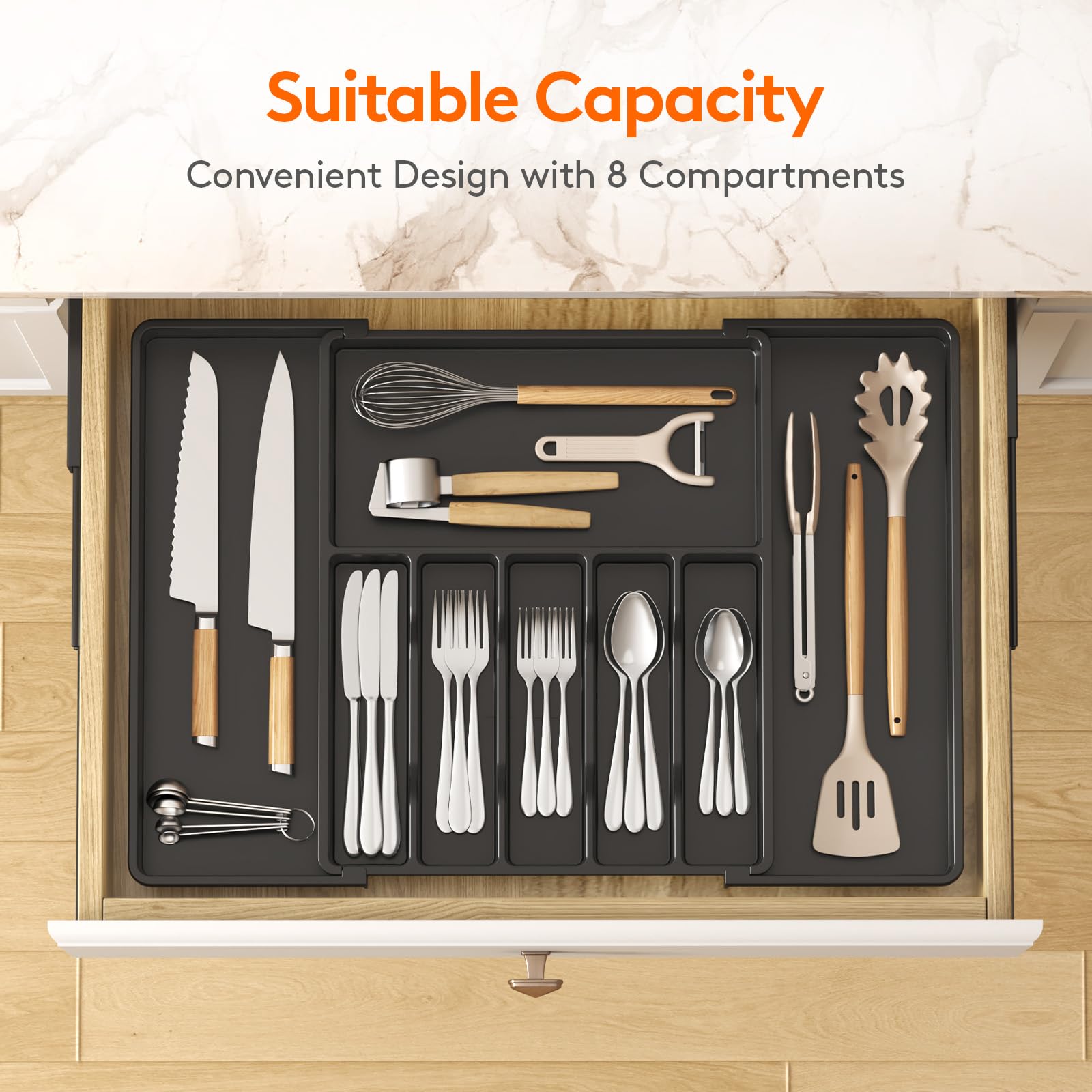 Lifewit 6-8 compartments neatly separates cutlery for easy access