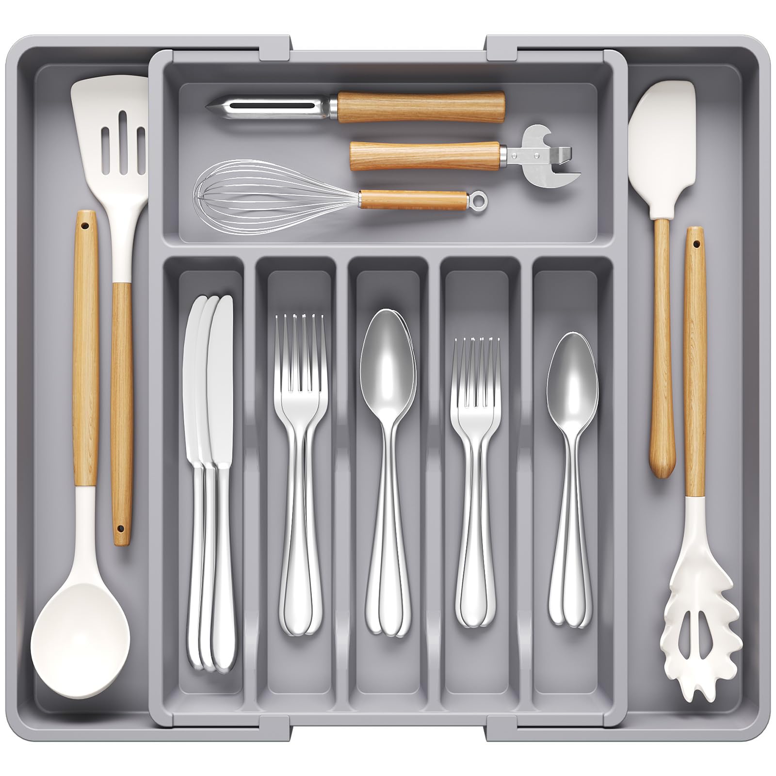 Lifewit deep silverware drawer organizer extended for easy access and tidy cutlery.