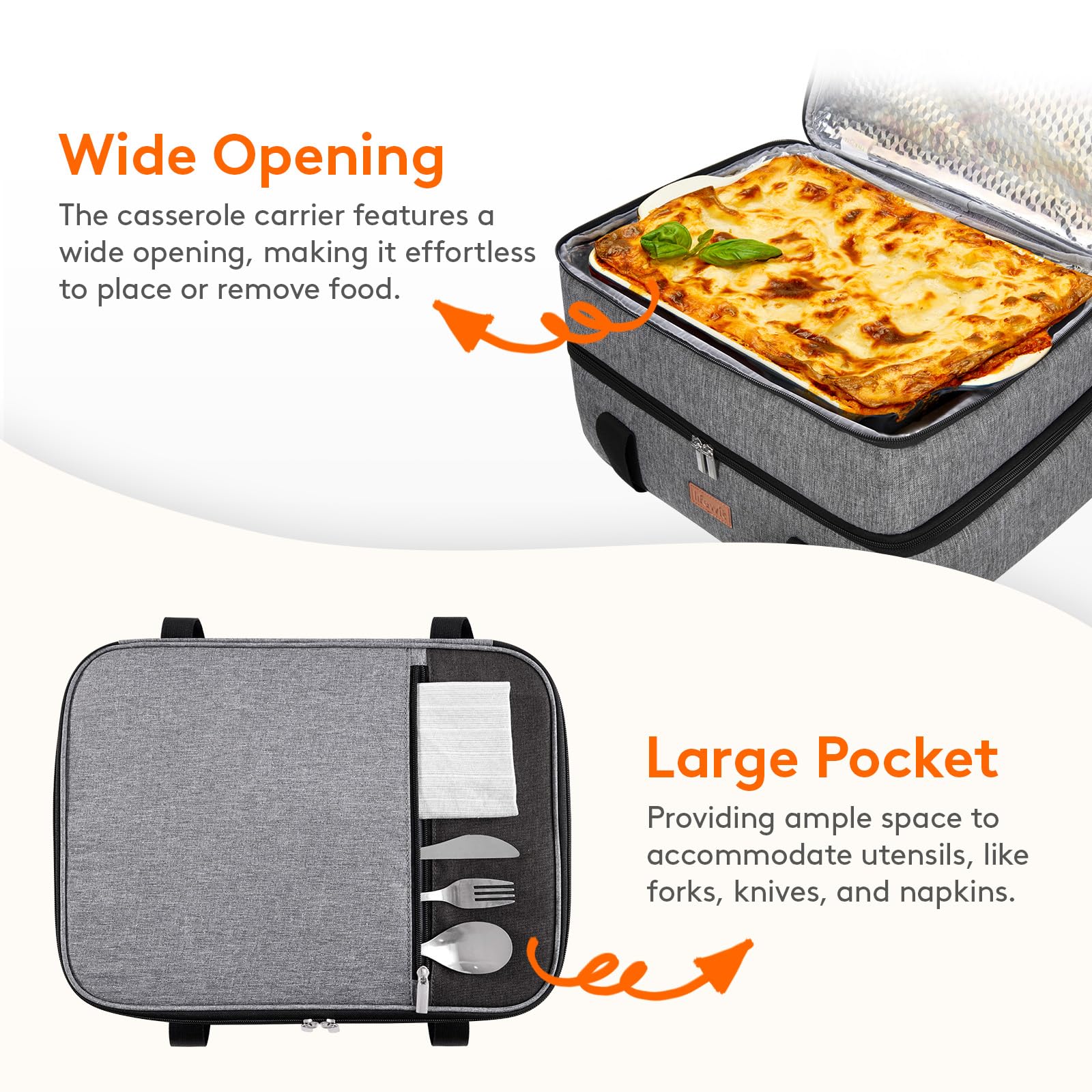Lifewit two carry handles and exterior pocket for utensils on the go.