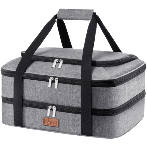 Lifewit double decker casserole carrier exterior in gray, built for secure transport.