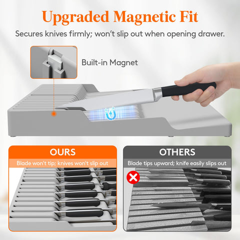 Lifewit drawer knife slot system inside drawer for easy access.