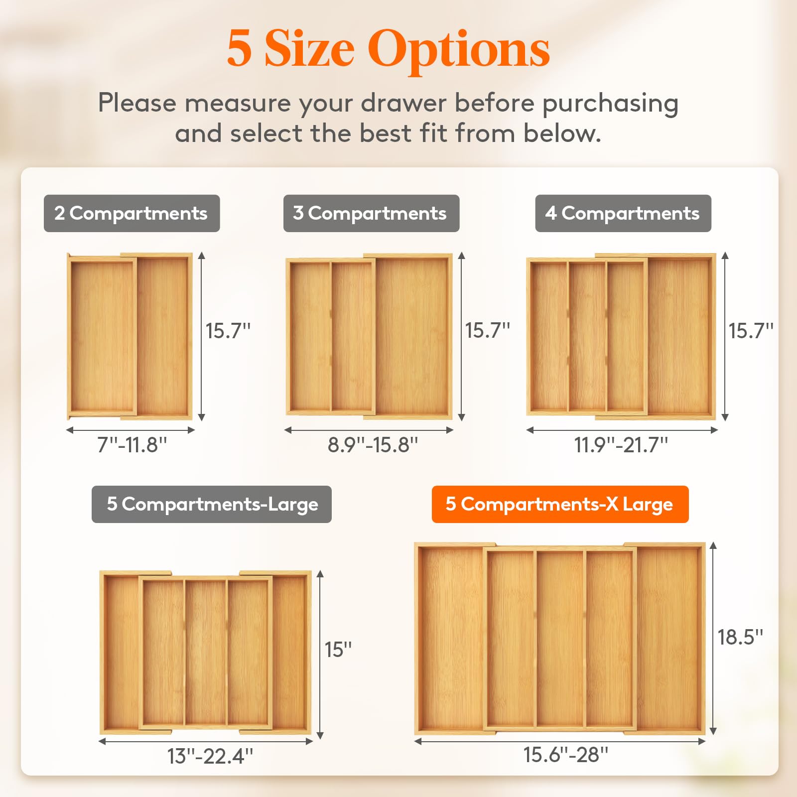 Lifewit expandable compartments from 3 to 5 for flexibility.