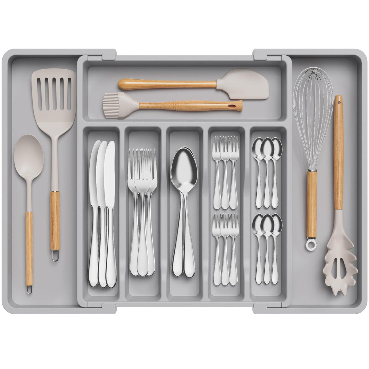 Lifewit expandable silverware drawer organizer closed, compact and space-saving for small drawers.