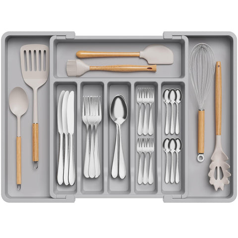 Lifewit expandable silverware drawer organizer closed, compact and space-saving for small drawers.