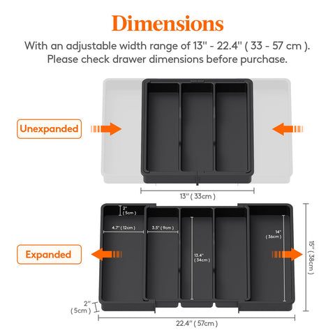 Expandable side slots illustrated for extra storage in a busy kitchen.