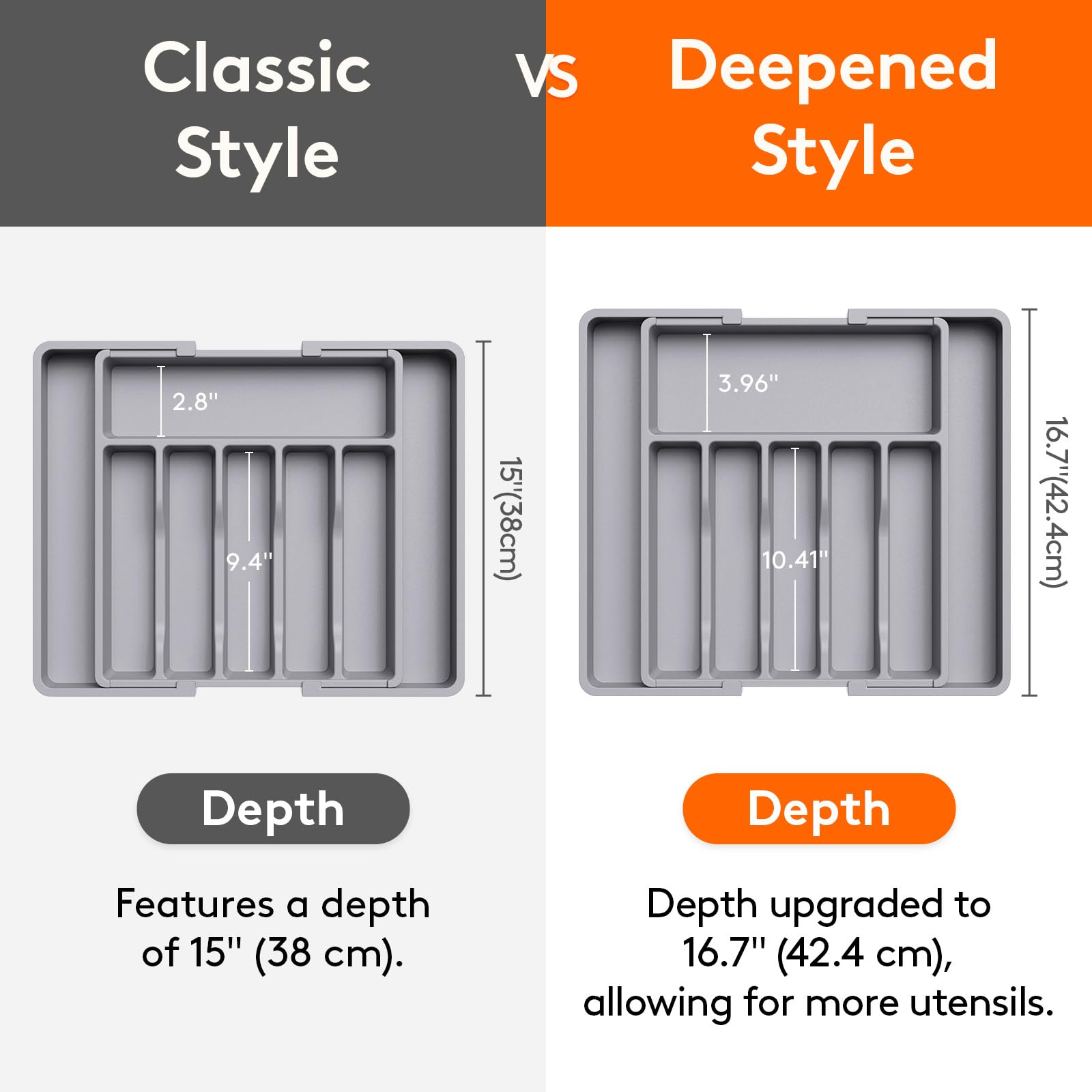Lifewit expandable utensil tray wide maximizes drawer space and keeps utensils visible.