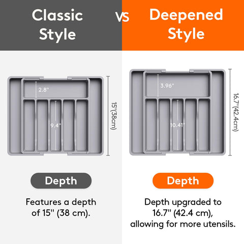 Lifewit expandable utensil tray wide maximizes drawer space and keeps utensils visible.