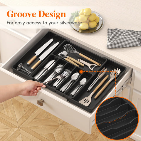 Lifewit extra-large black tray provides sturdy storage for bulky flatware