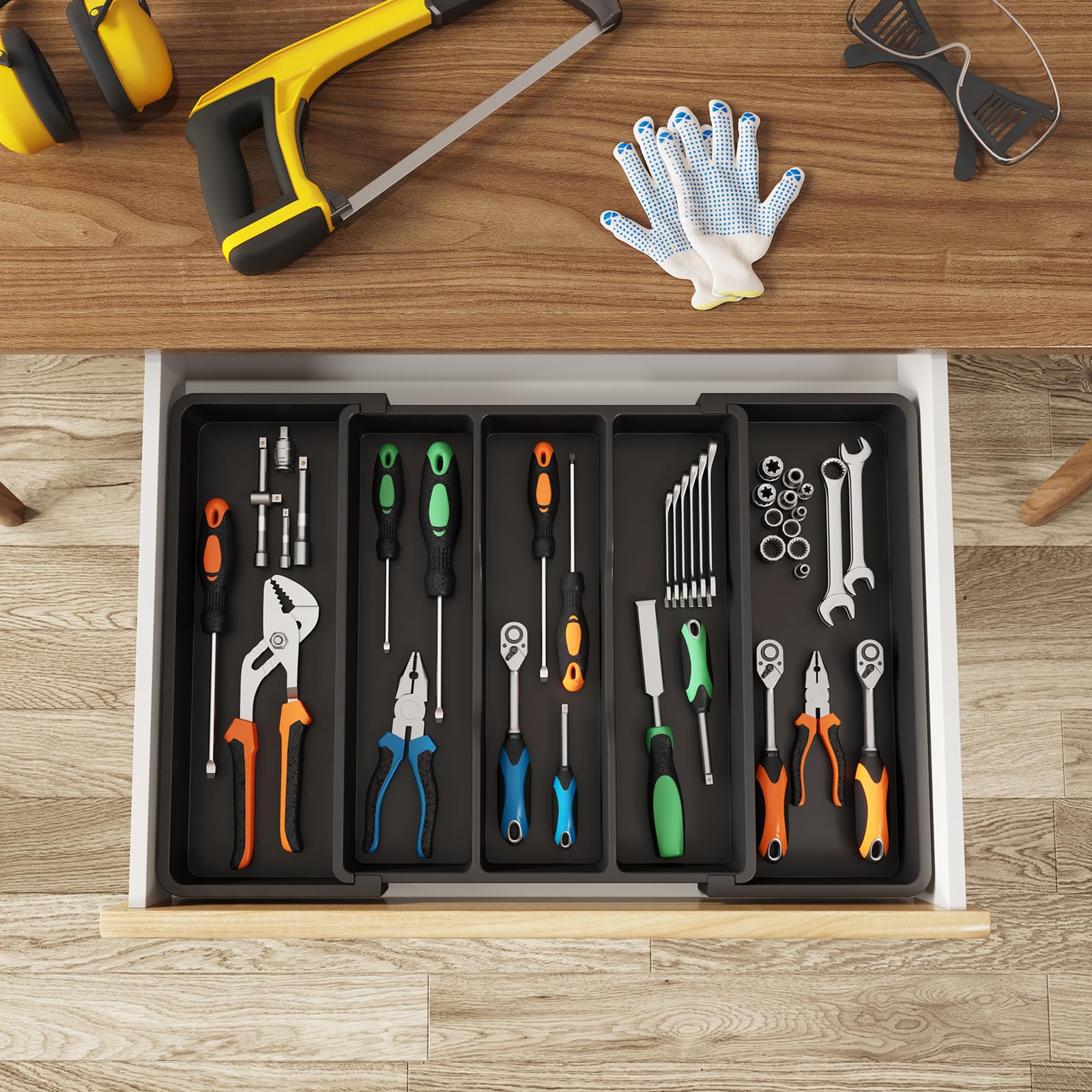 Lifewit five-compartment organizer streamlines drawer storage.