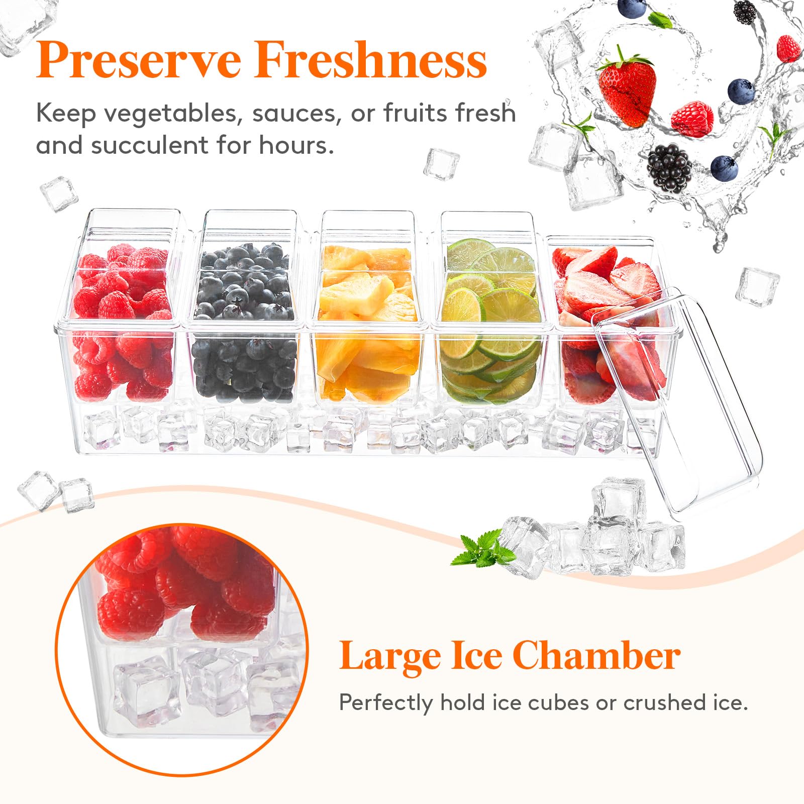 Lifewit five removable compartments with lids make serving toppings neat