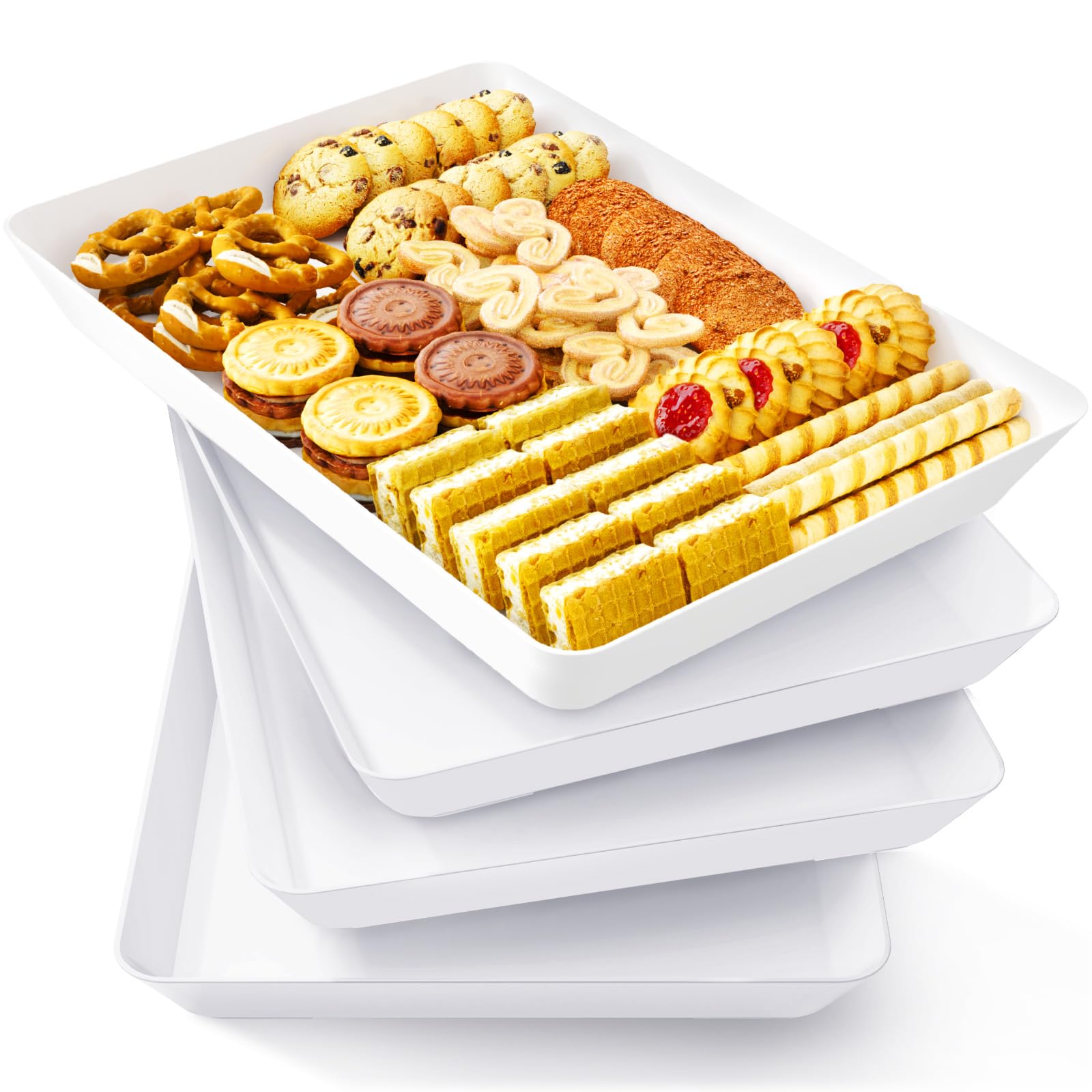 Lifewit four-piece white serving trays for party buffet displays.