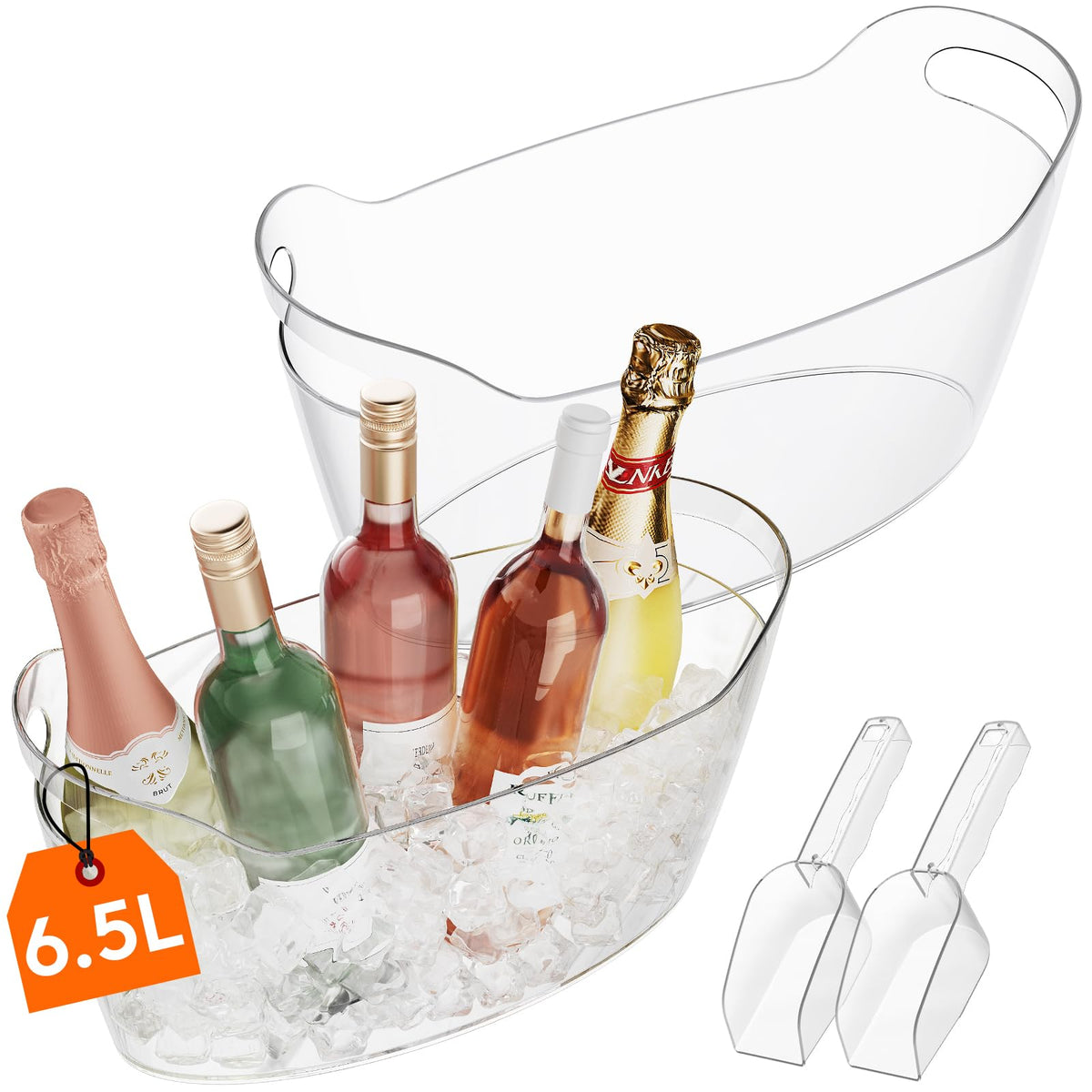 Lifewit 6.5L ice bucket capacity view for chilling multiple bottles.