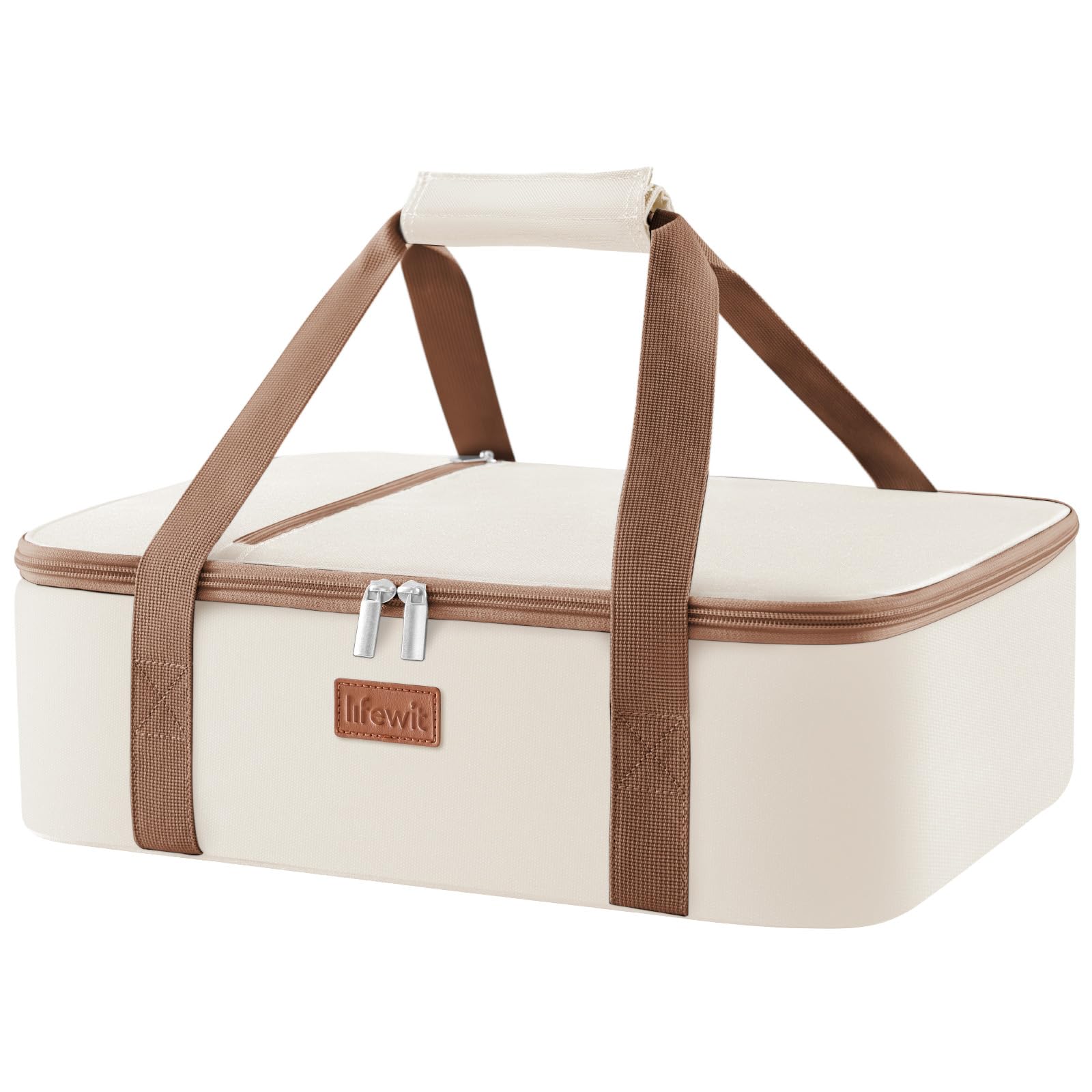 Lifewit beige insulated casserole carrier exterior ready for transport