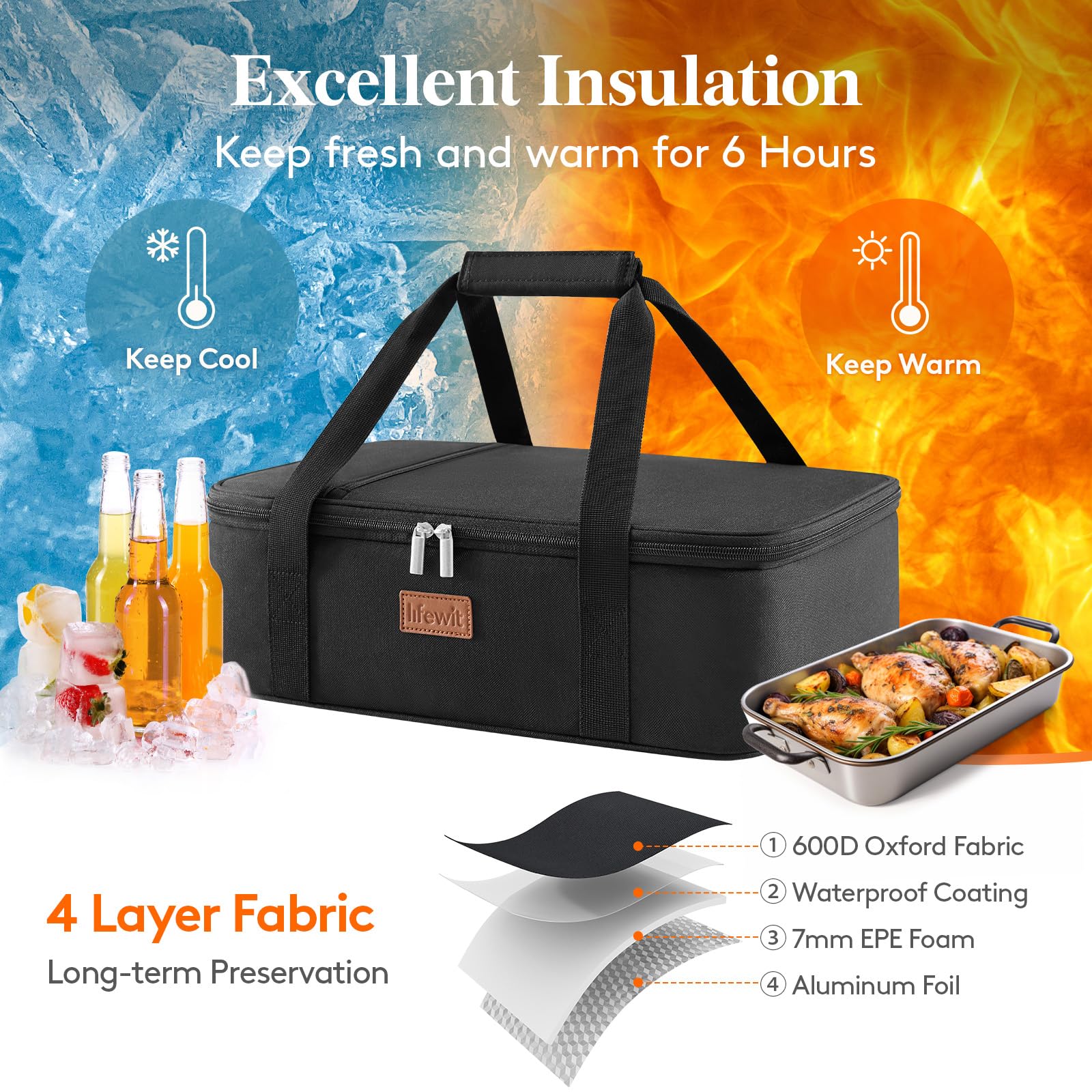 Lifewit insulated interior with foam keeps meals hot or cold.