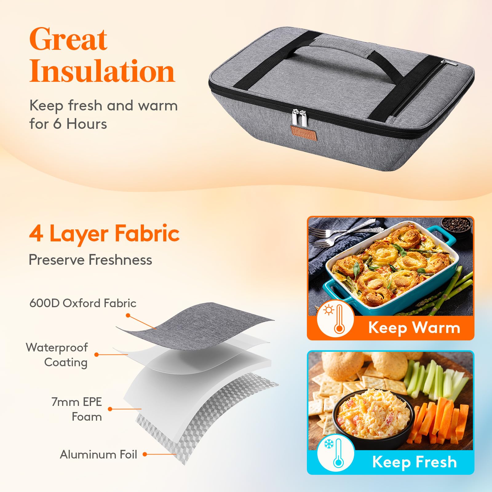 Lifewit insulation-foam layer helps keep hot or cold meals fresh during events.