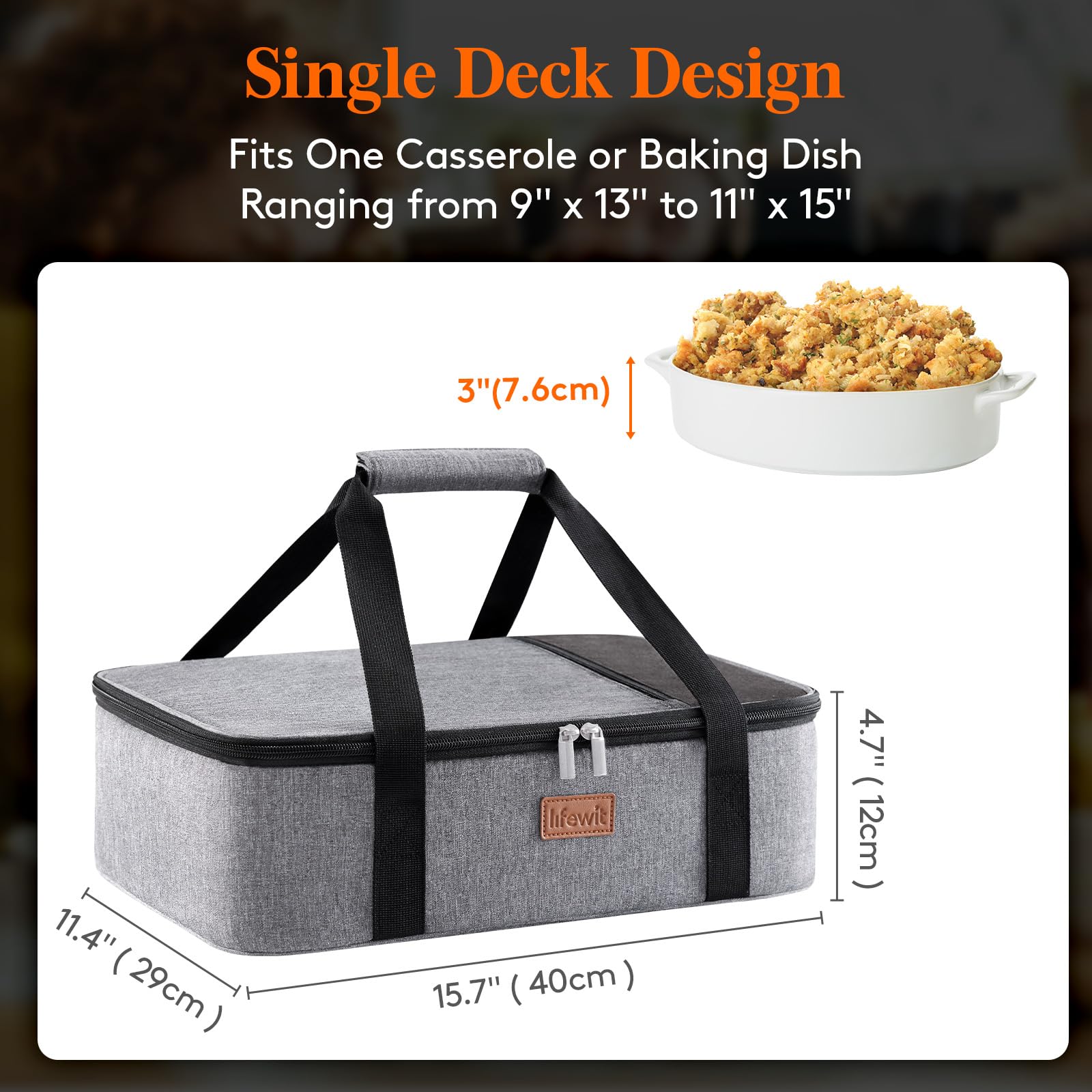 Lifewit carrier with lid open reveals spacious interior for 9x13 dishes.