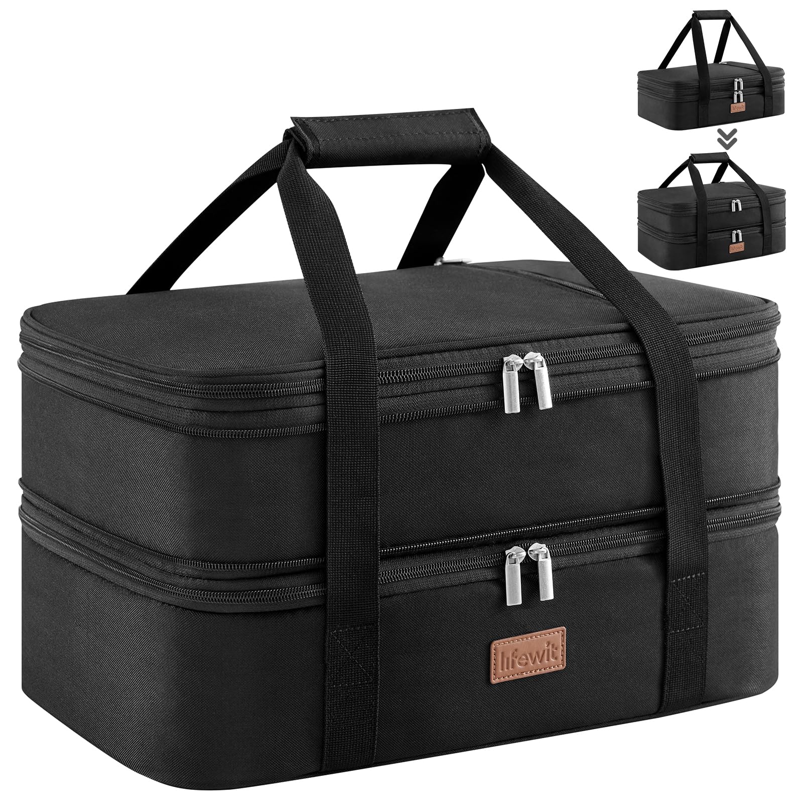 Lifewit insulated double casserole carrier front view for portable potlucks.