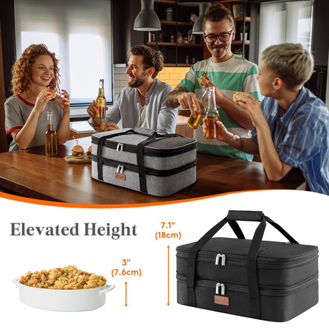 Lifewit insulated double casserole carrier lid open, secure transport.