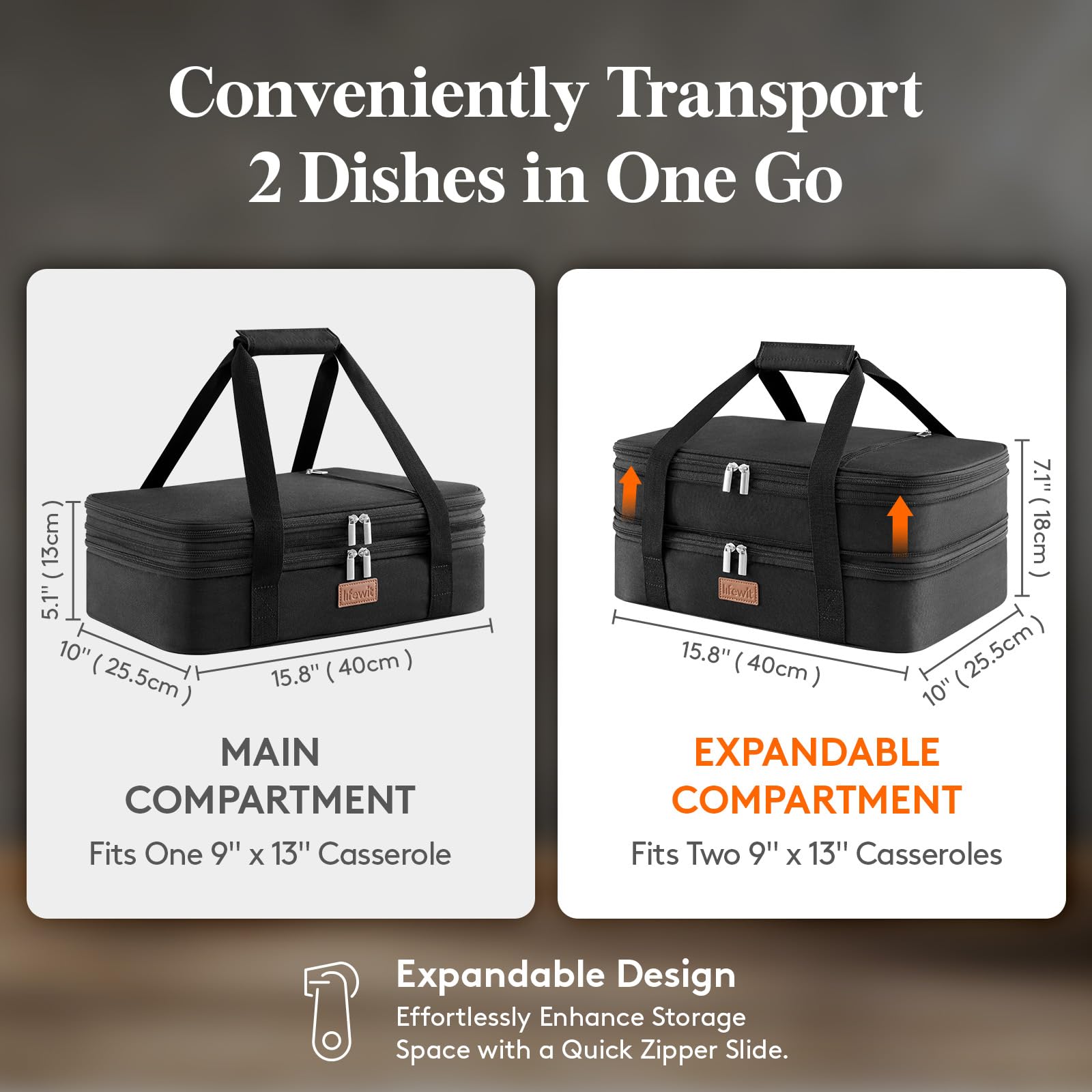 Lifewit insulated double casserole carrier side view, durable for picnics.