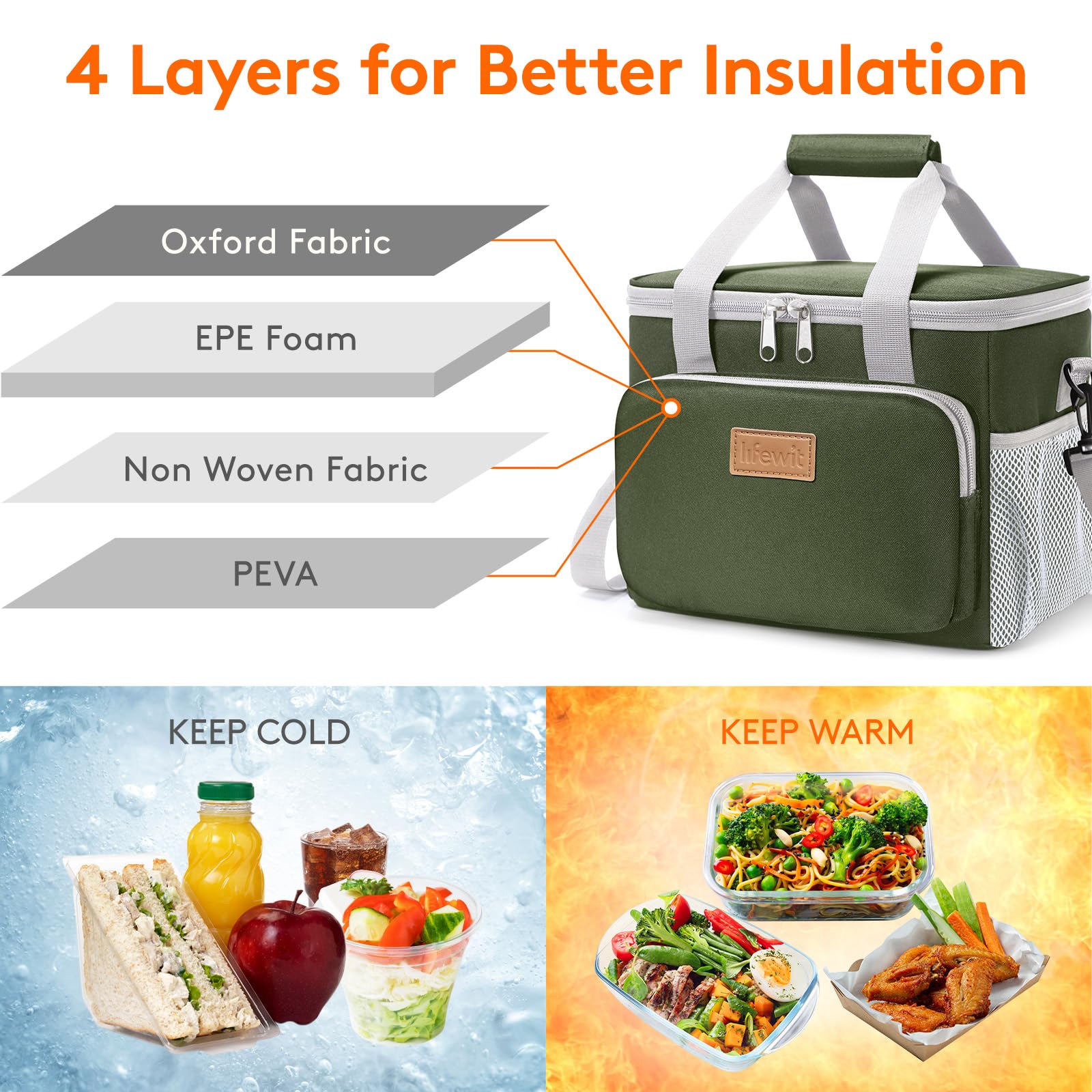 Lifewit insulated lunch bag interior PEVA lining for safe food contact.