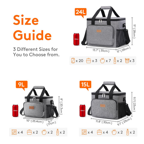Lifewit large lunch bag 24L capacity demonstrates room for 40 cans and meals.