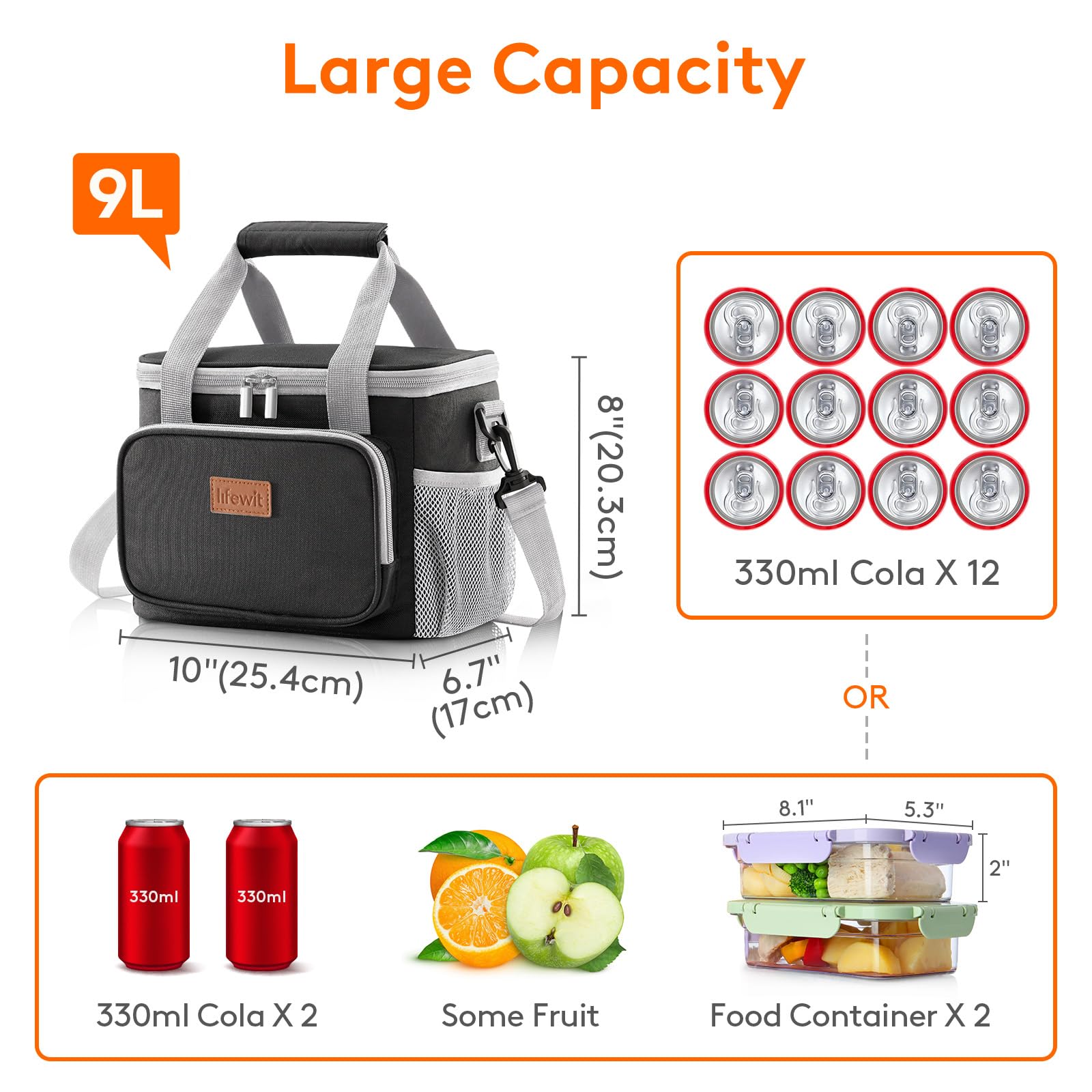 Lifewit lunch bag 9L capacity suitable for meals and drinks