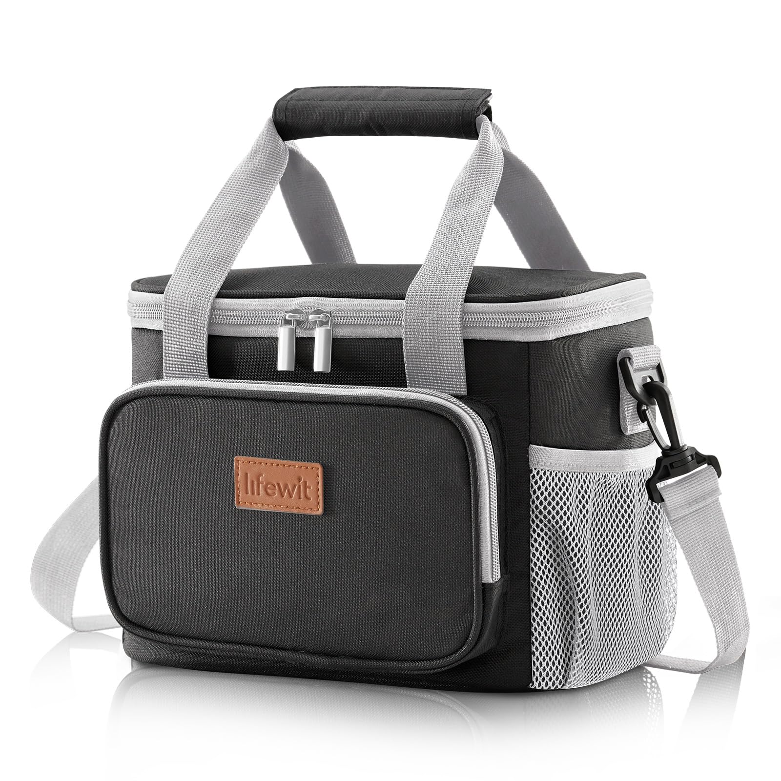Lifewit lunch bag closed in gray and black with carry handle for commuting