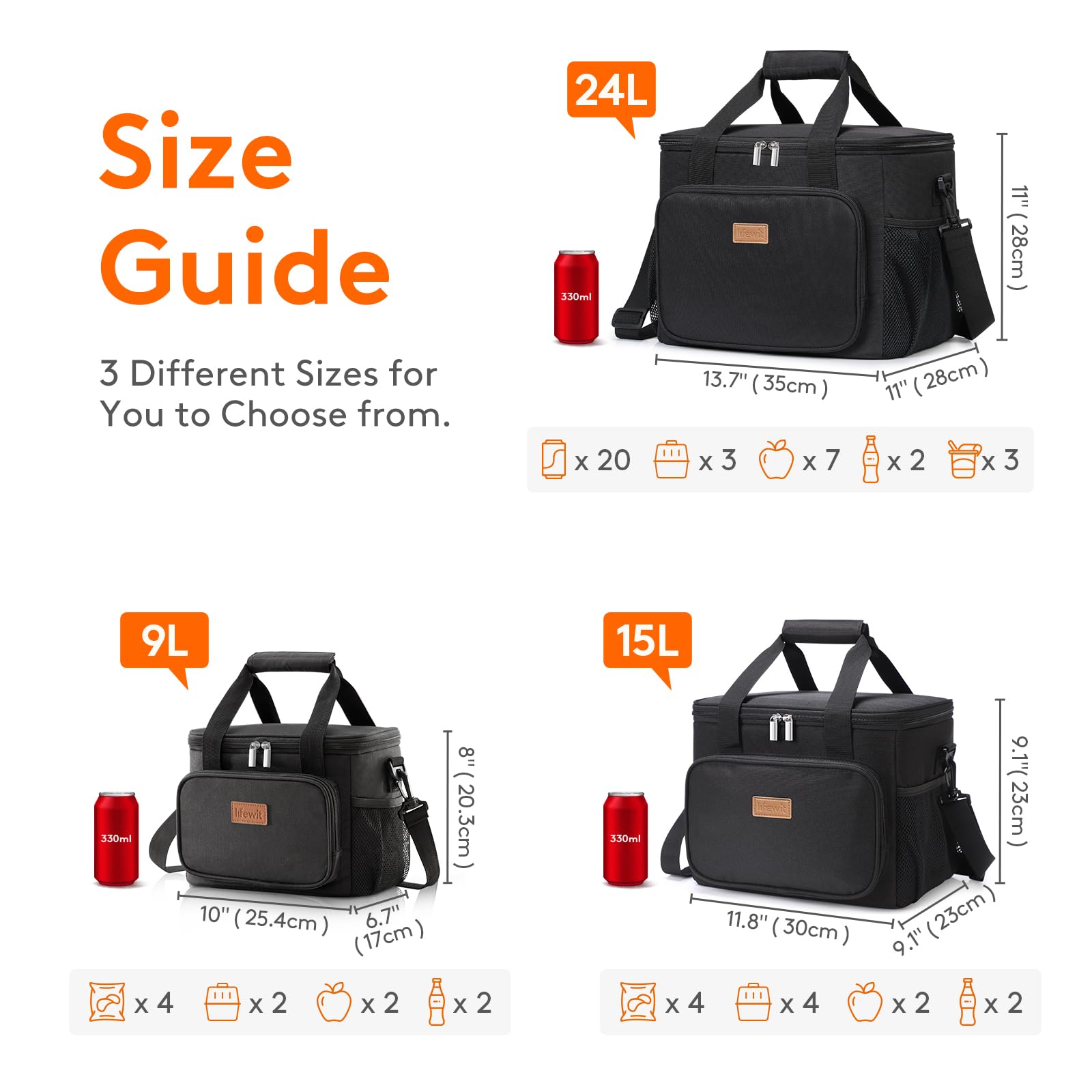 Lifewit lunch bag lid open showing two-way zipper for quick access