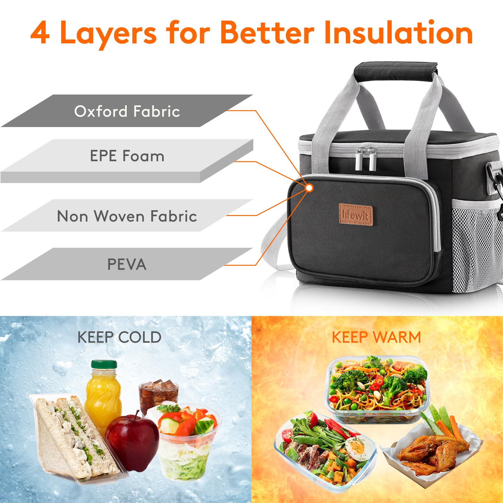 Lifewit lunch bag open lid showing easy packing for containers