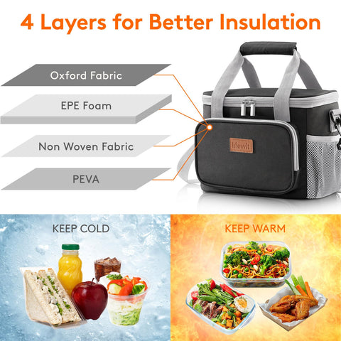 Lifewit lunch bag open lid showing easy packing for containers