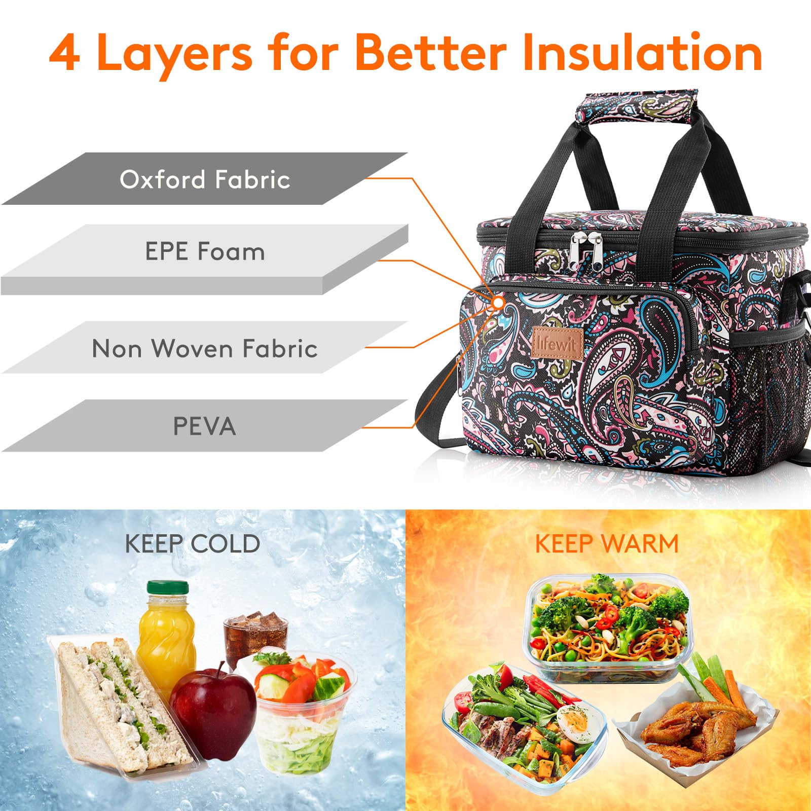Lifewit lunch box top lid open shows wide access for easy packing.