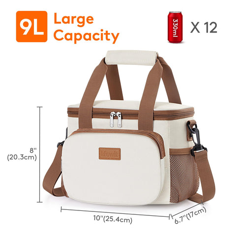 Lifewit beige 9L capacity fits lunches, snacks, and drinks for outings.