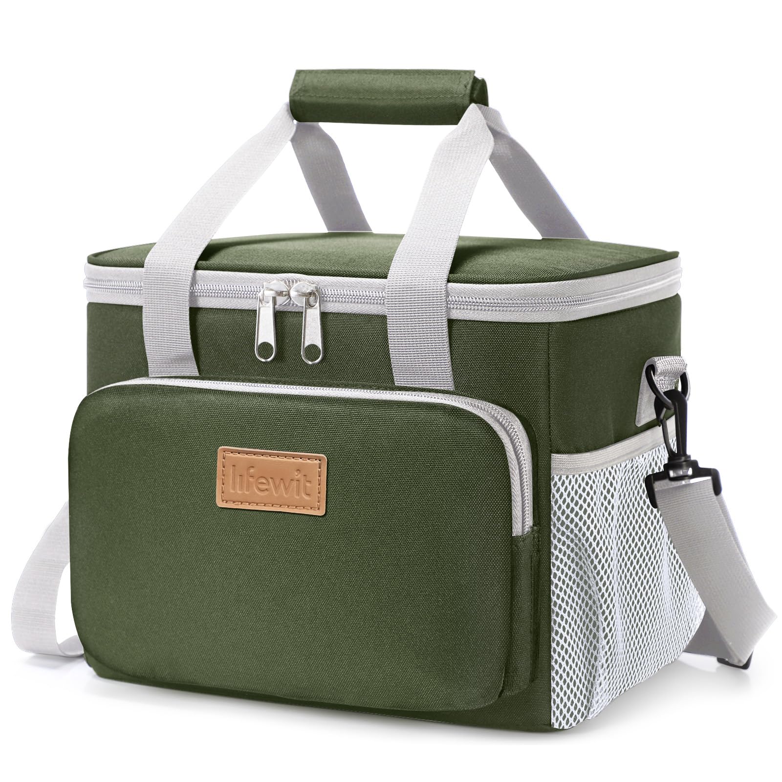 Lifewit Medium Lunch Bag with gray green exterior for on the go meals.