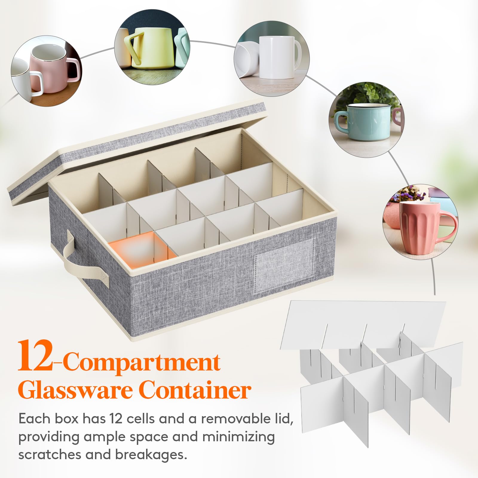 Lifewit mug storage adjustable dividers demonstrate customizable fit for different mug sizes.