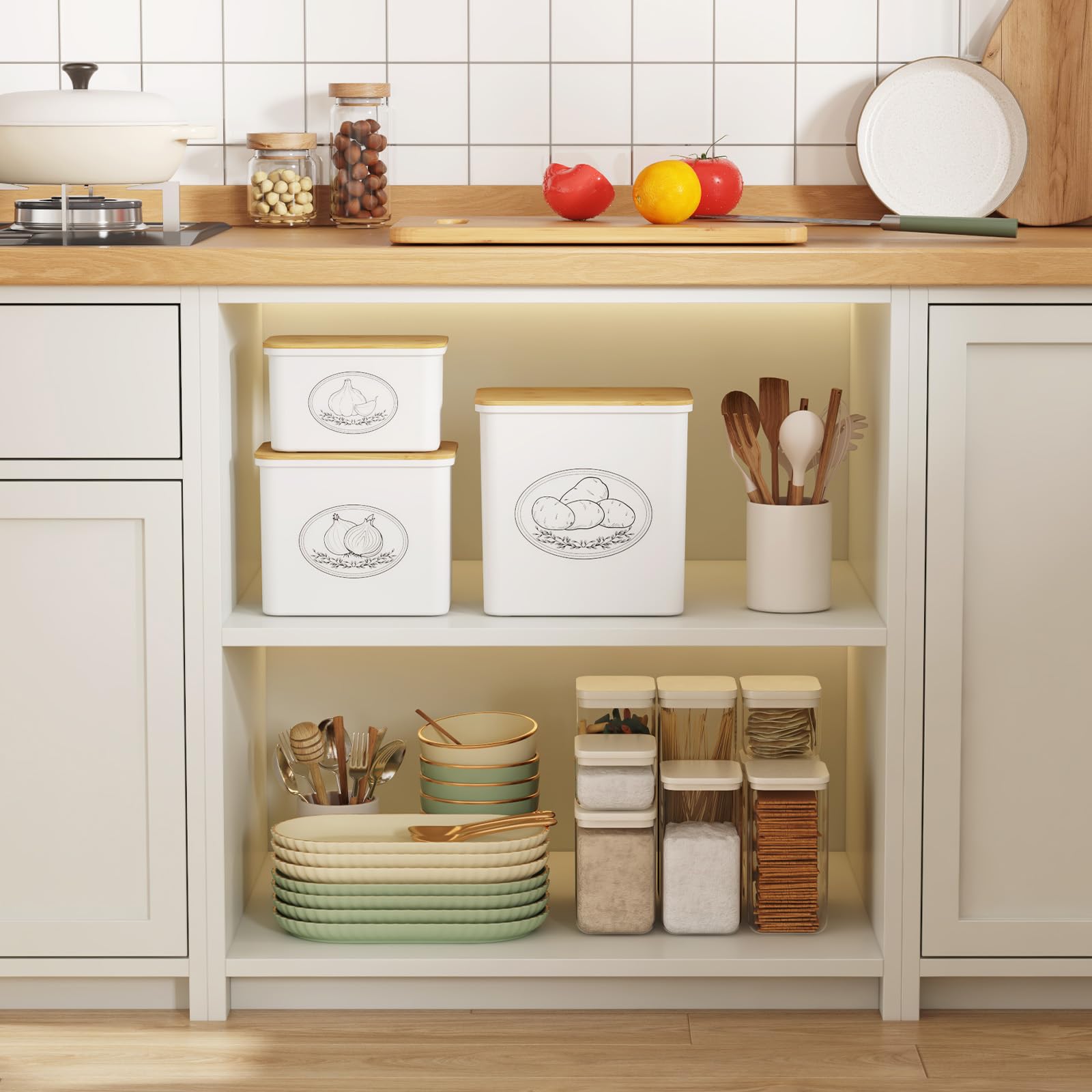 Lifewit pantry organization bin on counter for easy access.