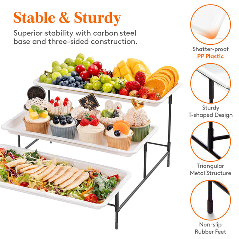 Lifewit cheese and fruit platter on a tiered stand enhances table decor.