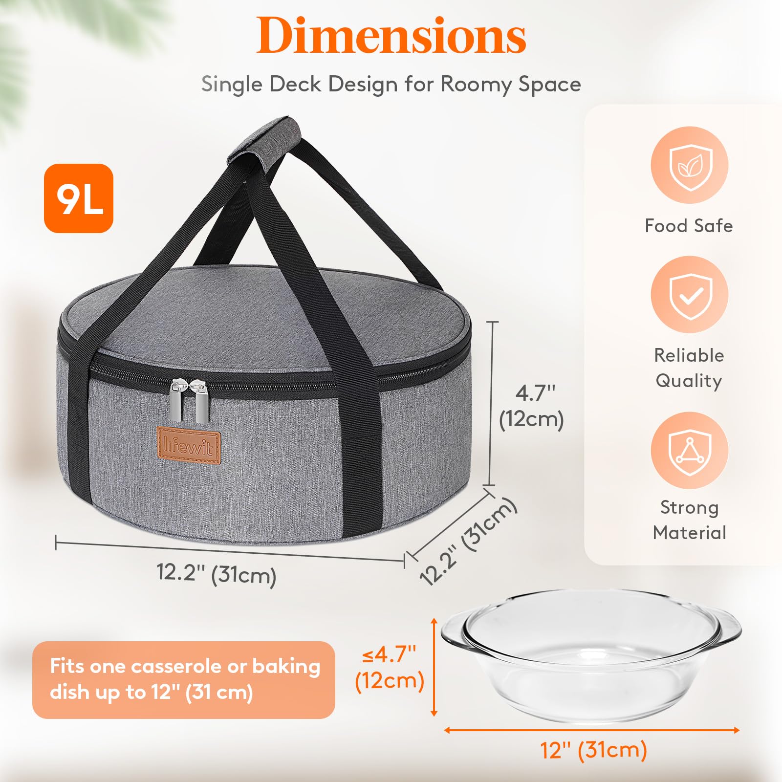 Lifewit pie and casserole carrier with cross straps prevents movement during transit