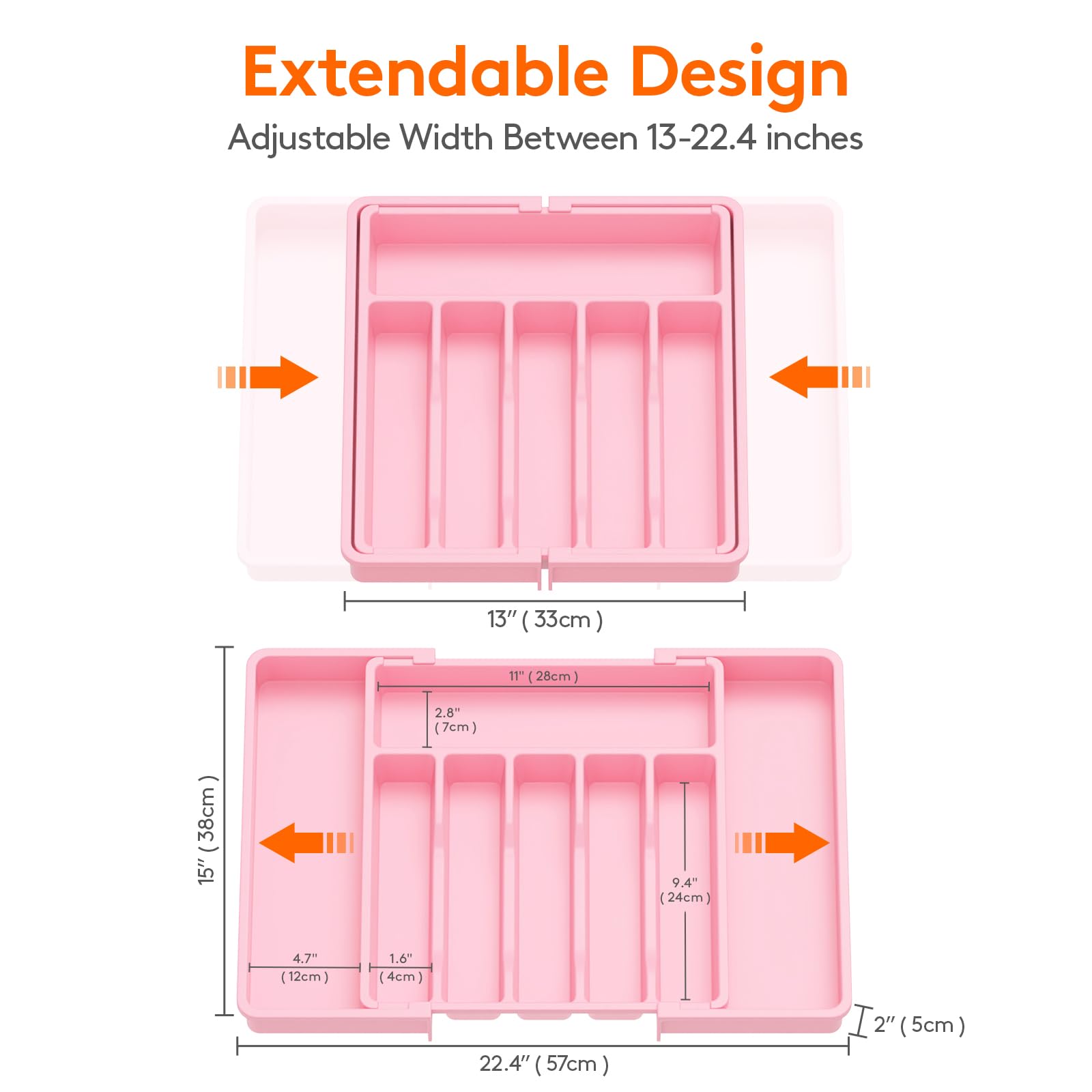 Lifewit pink BPA-free plastic tray keeps silverware neatly stored