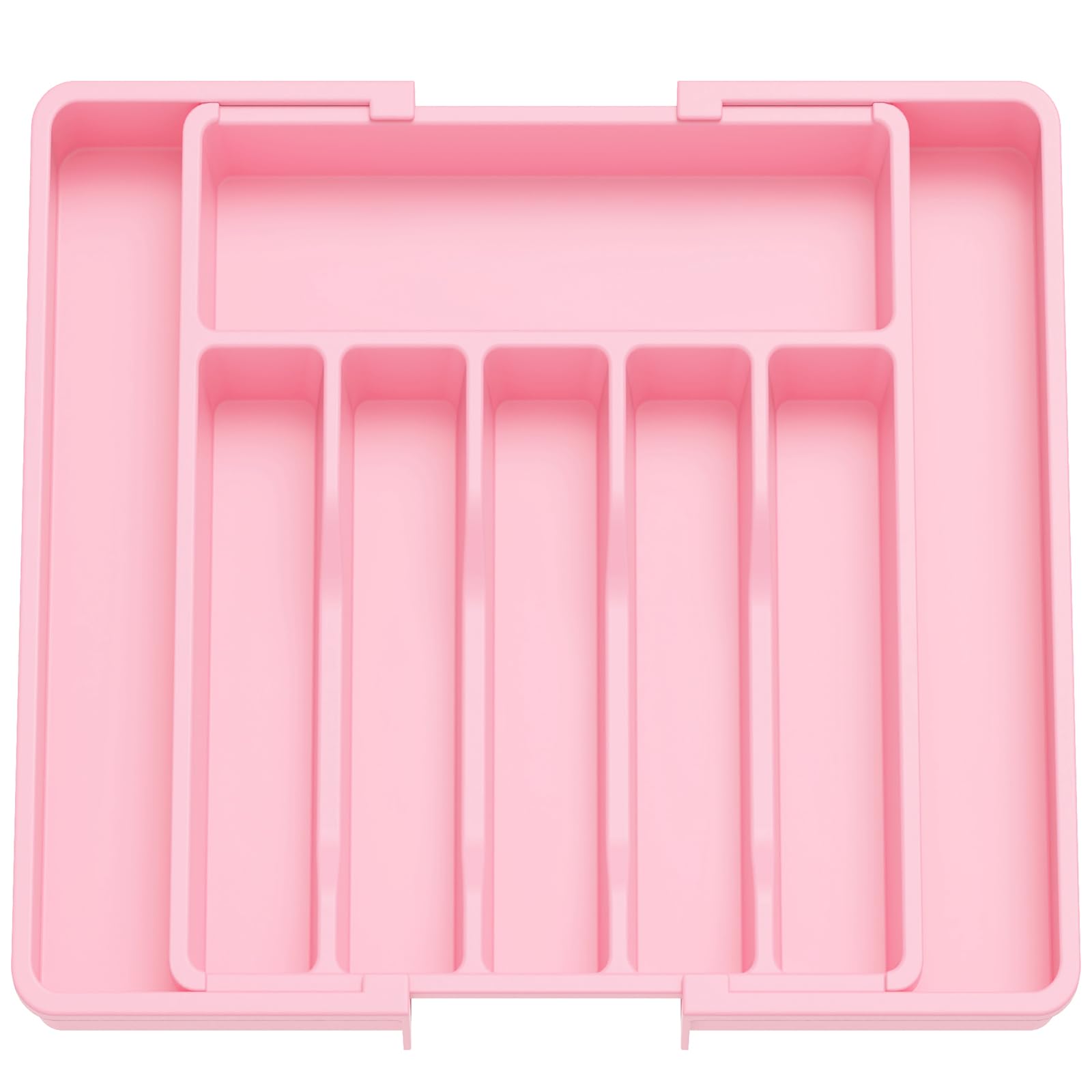 Lifewit pink expandable silverware drawer organizer fully expanded for easy utensil access