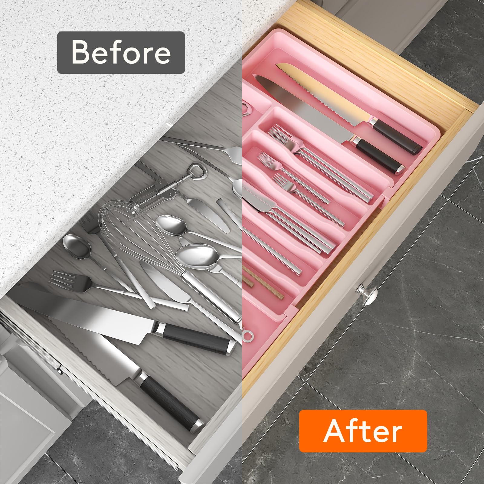 Lifewit pink groove design offers easy access to utensils