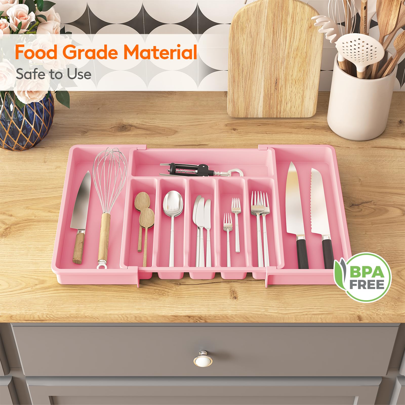 Lifewit pink compact tray adds order to kitchen drawers
